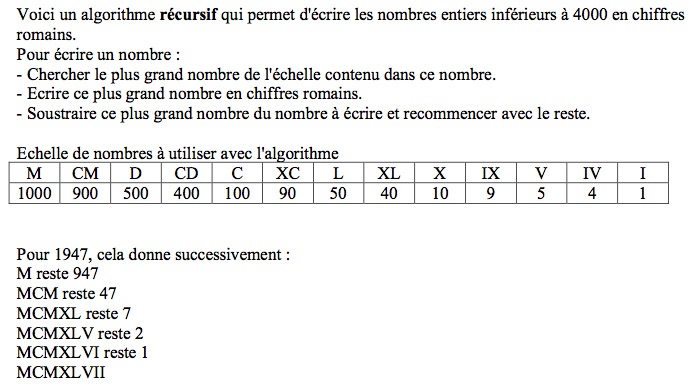 Algorithme de la num�ration romaine